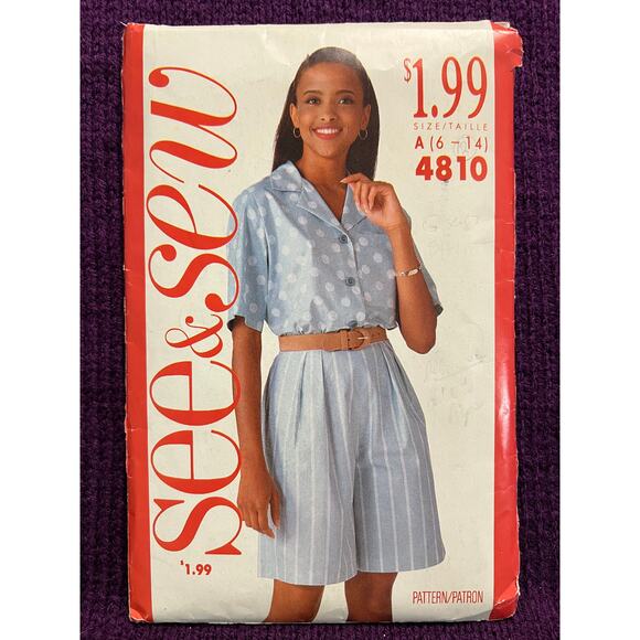 Butterick Sewing pattern 4810 button down shirt shorts size 6-12 - Picture 1 of 5